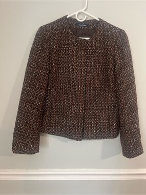Evan Picone Black Multi Tweed Round-Neck Blazer